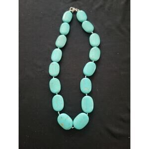 Bold look turquoise color Howlite Oval bead necklace 18"